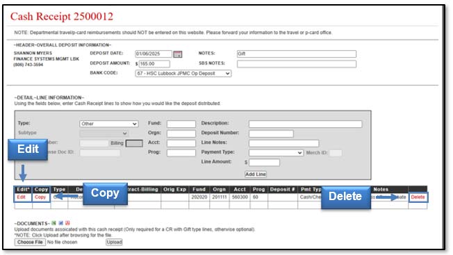 Image illustrating Edit, Copy and Delete links.
