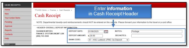 Image illustrating new Cash Receipt user interface.