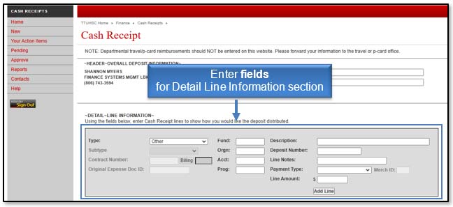 Image illustrating Detail Line Information form fields.