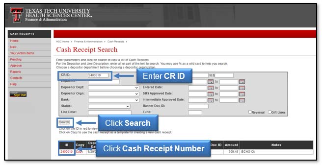 Image illustrating cash receipt search.