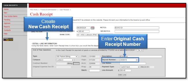 Image illustrating creating new cash receipt.