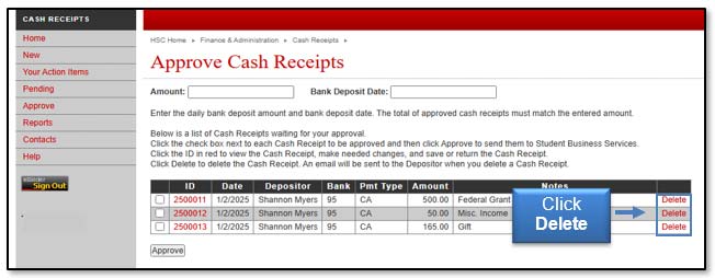 Image illustrating delete links.