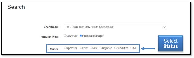 Image illustrating Status Type selection options.