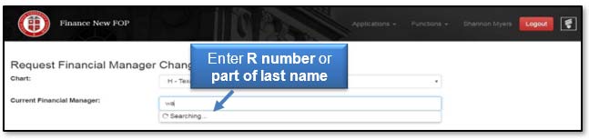 Image illustrating Current Financial Manager field.