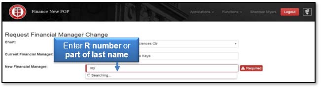 Image illustrating New Financial Manager field.