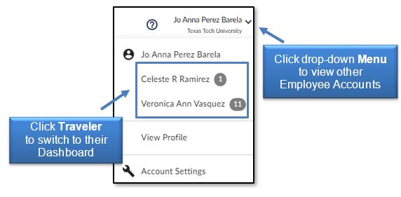 Image illustrating drop-down menu to view other employee accounts.
