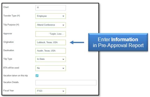 Image: Enter Information in Pre-Approval Report.