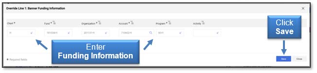 Image: Enter funding information and click Save.