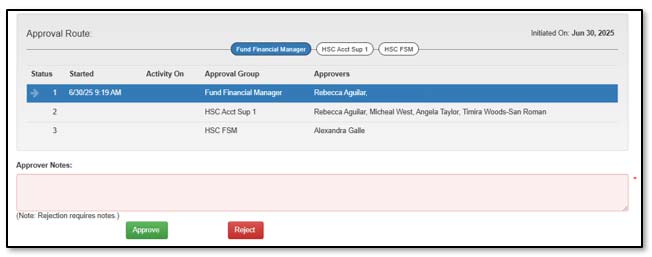 Image demonstrating Approval Route screen.