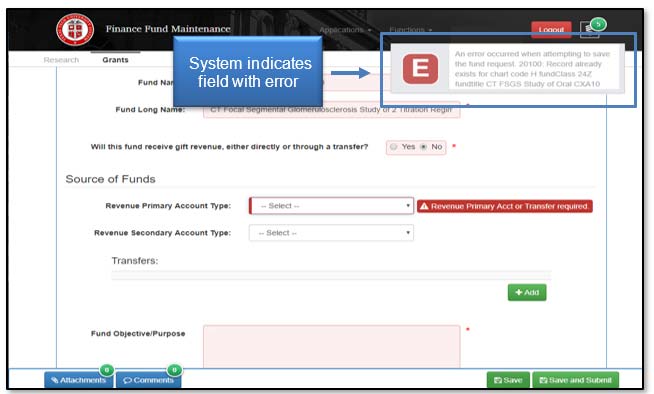 Image illustrating field with error warning.