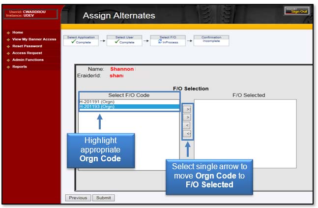 Image illustrating ORGN code selection.