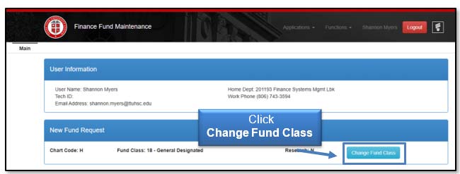 Image illustrating change fund class button.