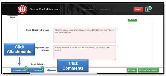 Image illustrating Attachment and Comments buttons.