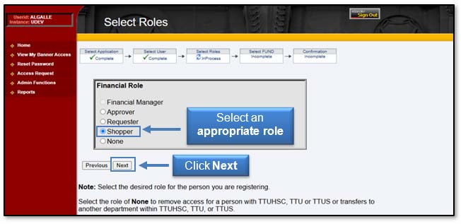 Image: Select an appropriate role, click Next.