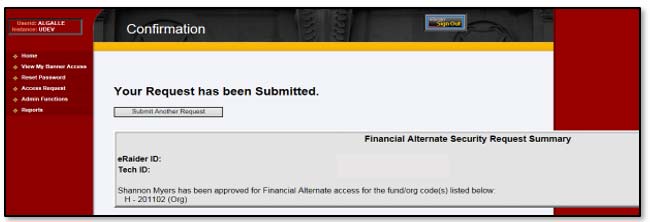 Image: Example confirmation screen.