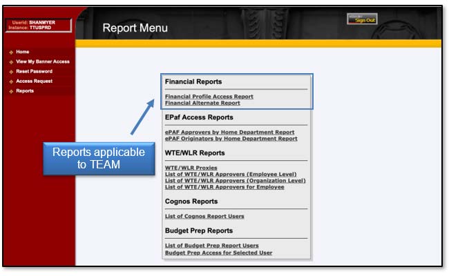Image: Reports applicable to TEAM.