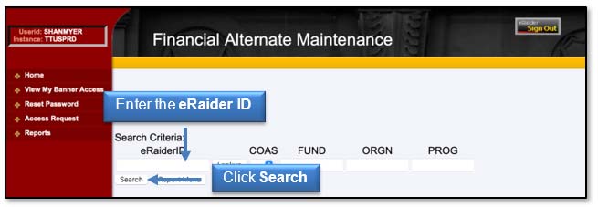 Image: Enter the eRaider ID, click Search.
