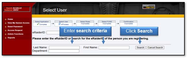 Image: Enter search criteria, click Search.