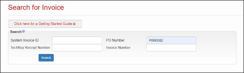 Search for Invoice page screenshot