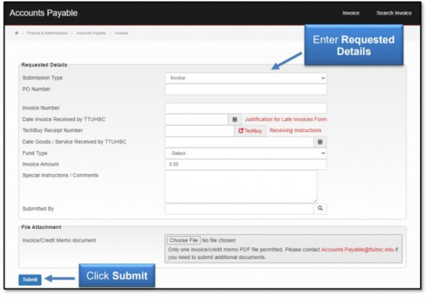 screenshot of Requested Details page