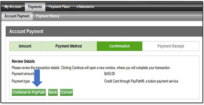 Image illustrating location of 'Continue to PayPath' button.