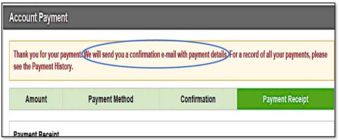 Image illustrating Payment Receipt screen.