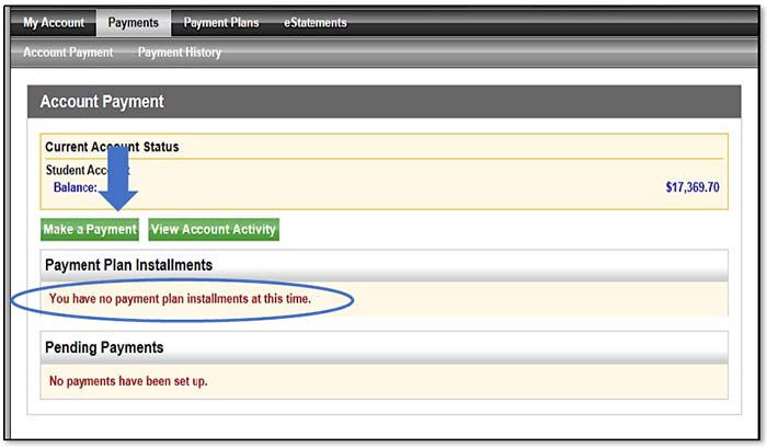 Image illustrating empty Payment Plan Installments panel.