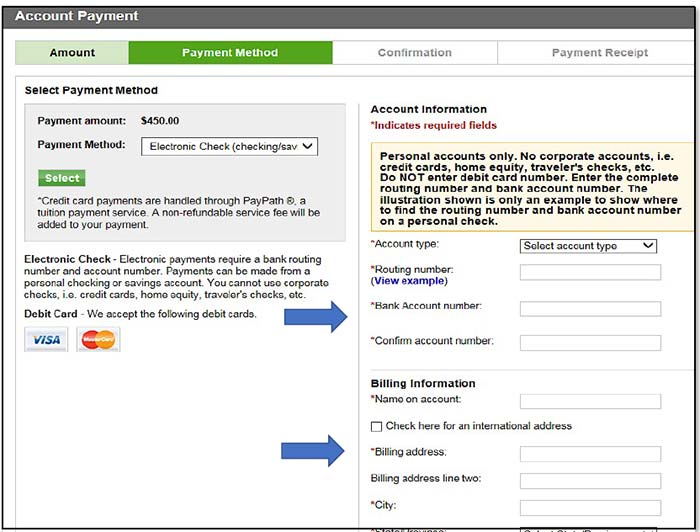 Image illustrating location of account and billing information fields.