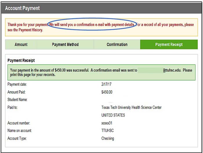Image illustrating Payment Receipt screen.