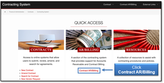 Click Contract AR/Billing link to access the system