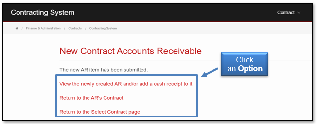 Click an option from the New Contract AR page