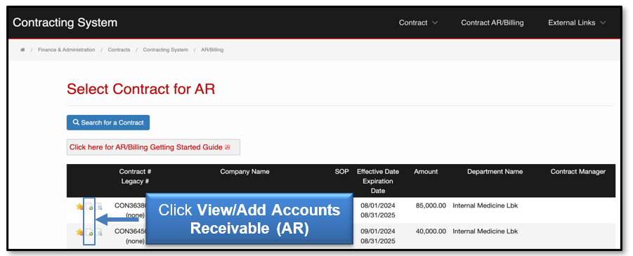 Click View/Add Accounts Receivable icon