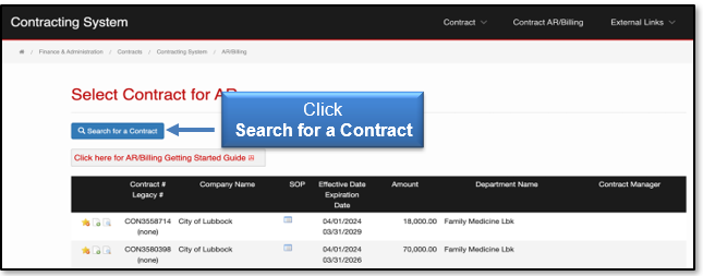 Click the Search for a Contract button