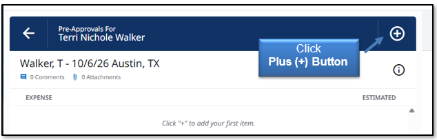 Image in Emburse Enterprise, click the Plus (+) button at the top right corner of the report to add an expense