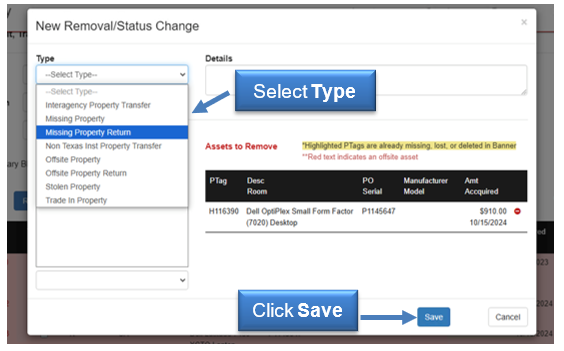 Select Type and click save