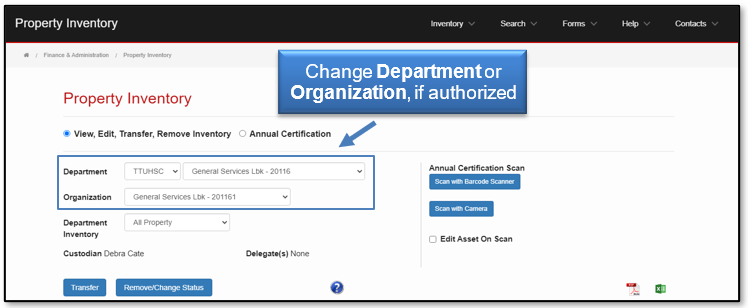 Change department or organization if authorized