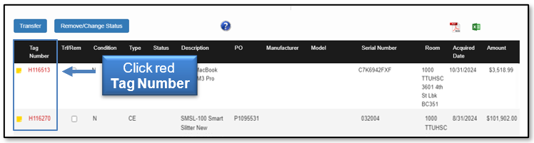 Click the red tag number