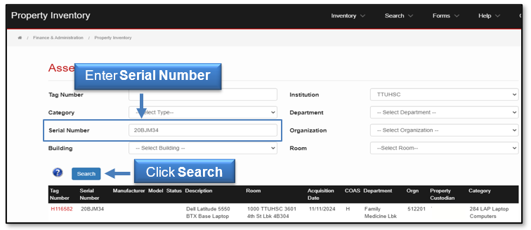 Enter the Serial Number and click Search