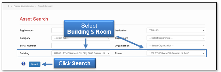 Select the Building and Room, and click Search