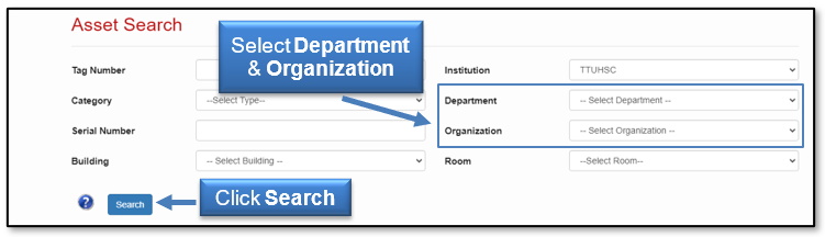 Select the Department and Organization, and click Search