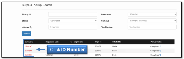 Click the ID Number link