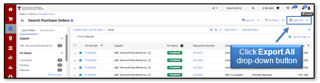 Select the Export All drop-down button