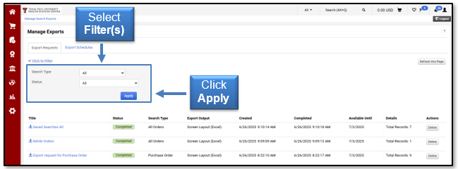 Select Filters, then click Apply