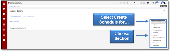 Select Create Schedule for drop-down list, then choose a section