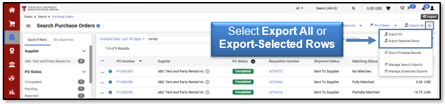 Select the Export All or Export-Selected Rows from the list