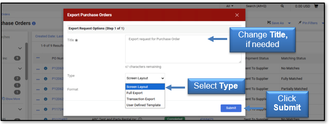 Change Title, if needed; select Type form list, then click Submit