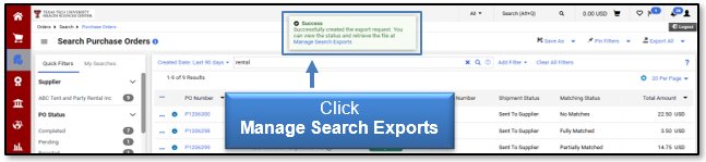Click the Manage Search Exports link