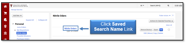 Click Saved Search Name link