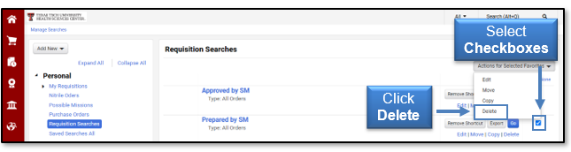 Click a check box or click the Select All link to Delete an item
