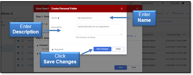 Enter Name and Description, then click the Save Changes button